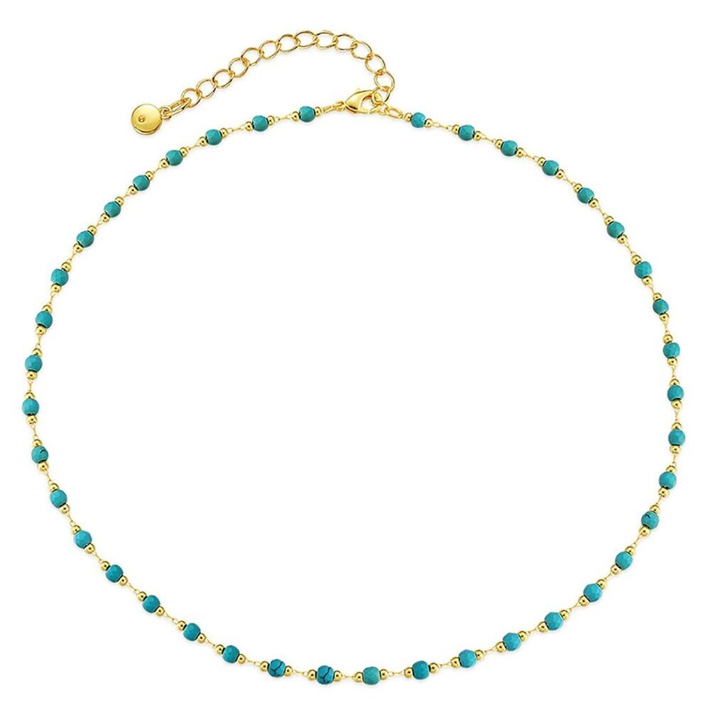 Turquoise Choker Necklaces for Women 18k Gold Plated Turquoise Beaded Necklace C